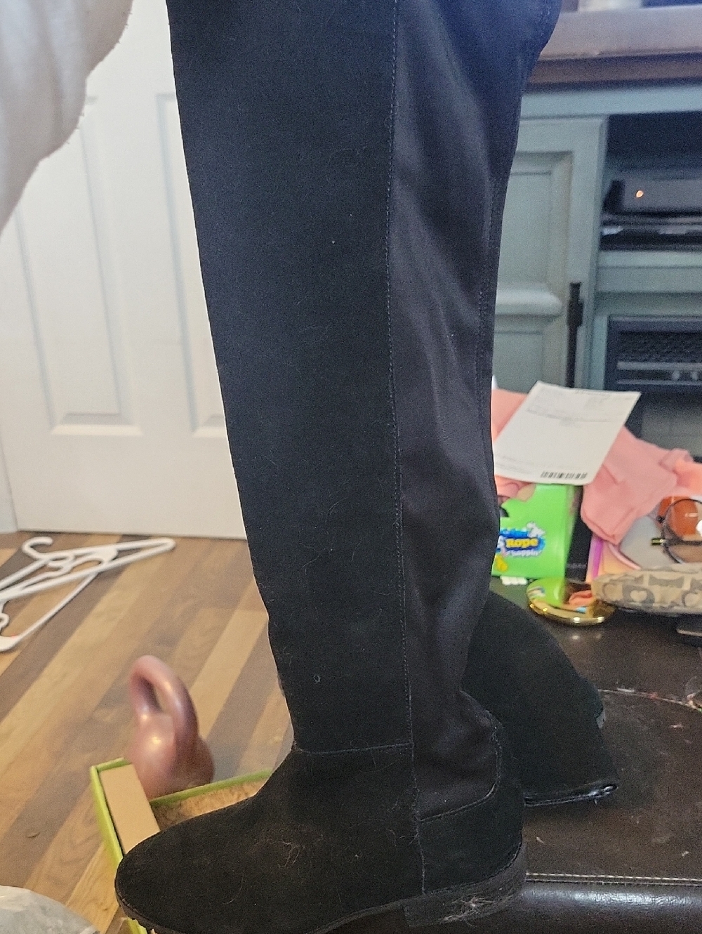 Blondo Black Leather Knee High Boots  Boots with Burgundy Plaid Lining